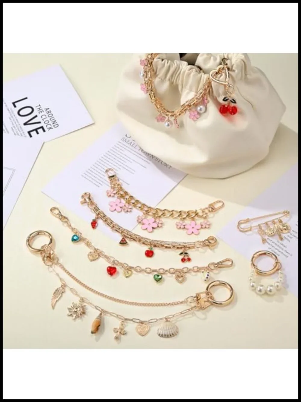 8 Pcs Bag Charms Set Gold Alloy Metal Chain Extender for Handbags Purse Wallet